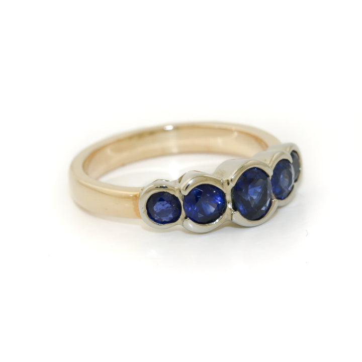 Two - Tone 14k Gold x 5mm Sapphire Quintet Band - Kingdom Jewelry