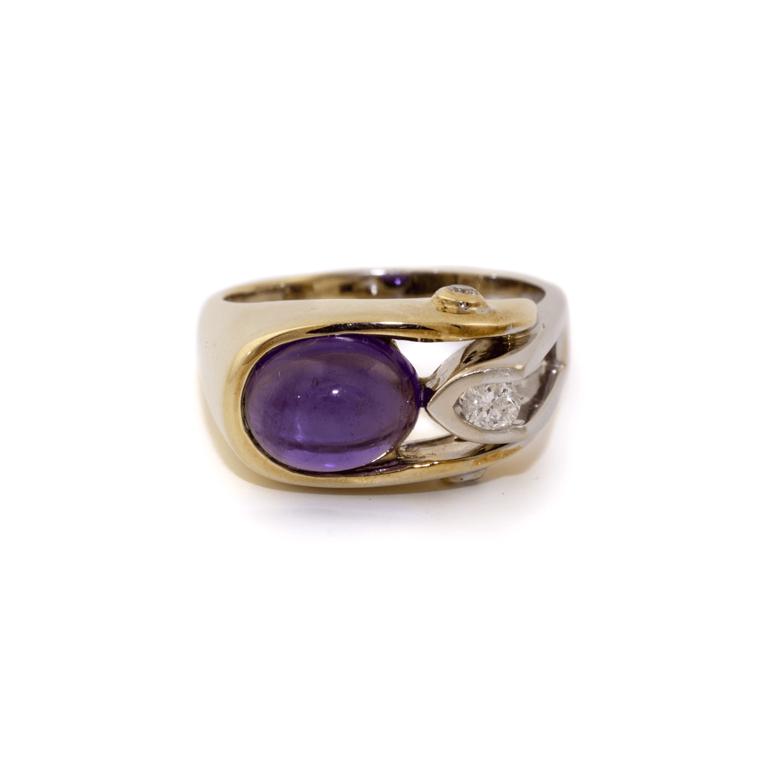 Two - Tone 14k Gold x Abstract Amethyst & Diamond Cocktail Ring - Kingdom Jewelry