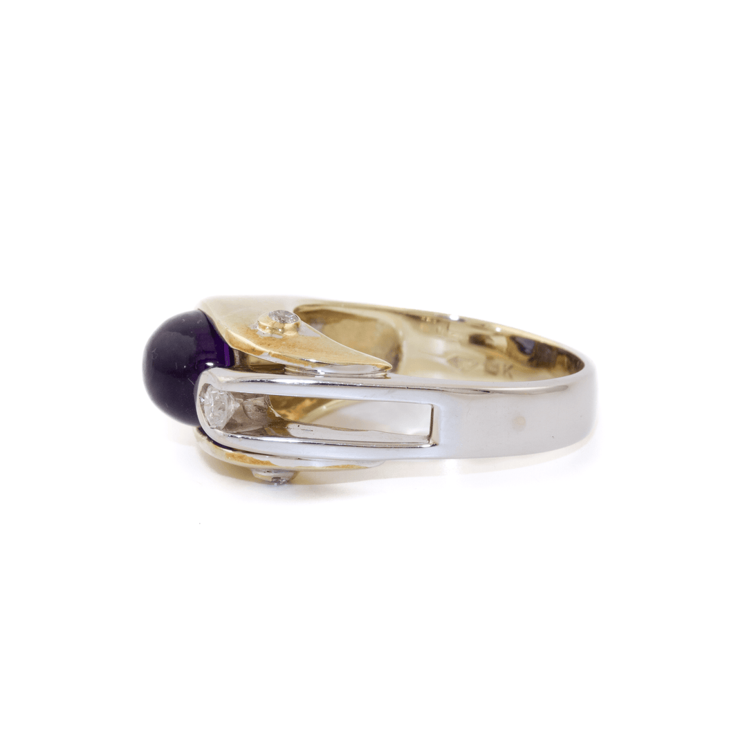 Two - Tone 14k Gold x Abstract Amethyst & Diamond Cocktail Ring - Kingdom Jewelry