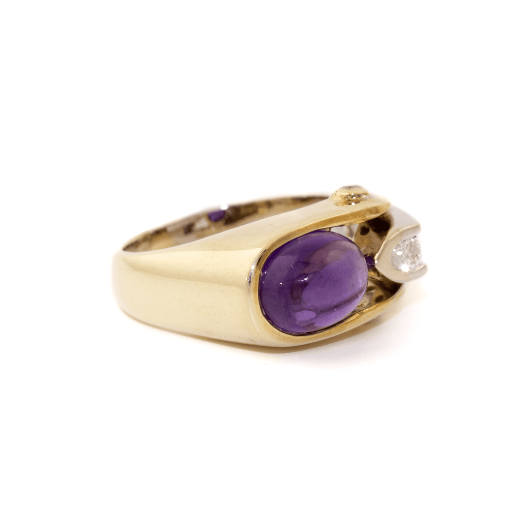 Two - Tone 14k Gold x Abstract Amethyst & Diamond Cocktail Ring - Kingdom Jewelry