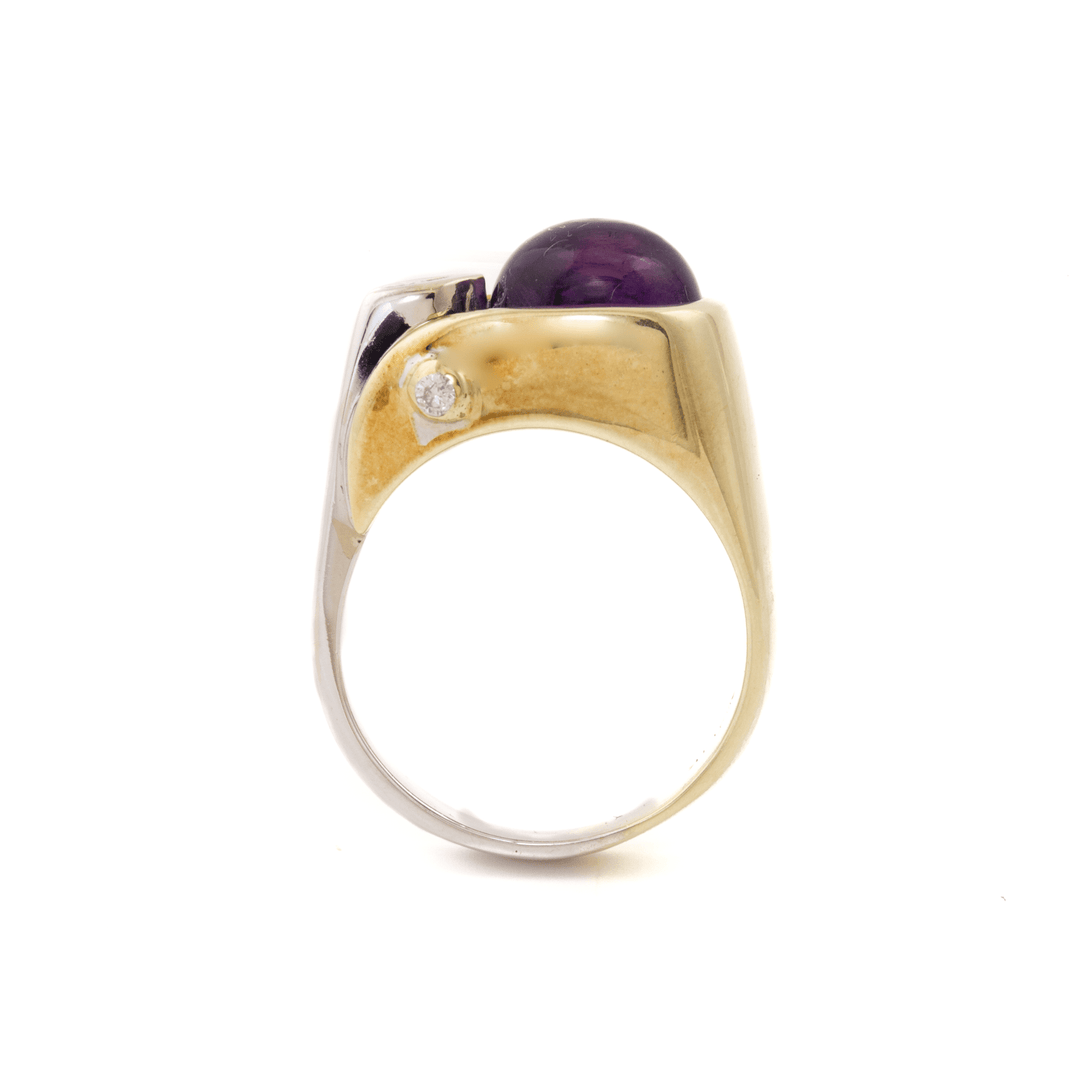 Two - Tone 14k Gold x Abstract Amethyst & Diamond Cocktail Ring - Kingdom Jewelry