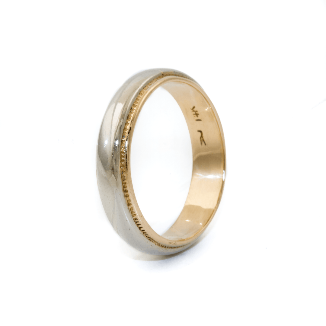 Two - Tone 14k Gold x Vintage 5mm Milgrain - Edge Band - Kingdom Jewelry