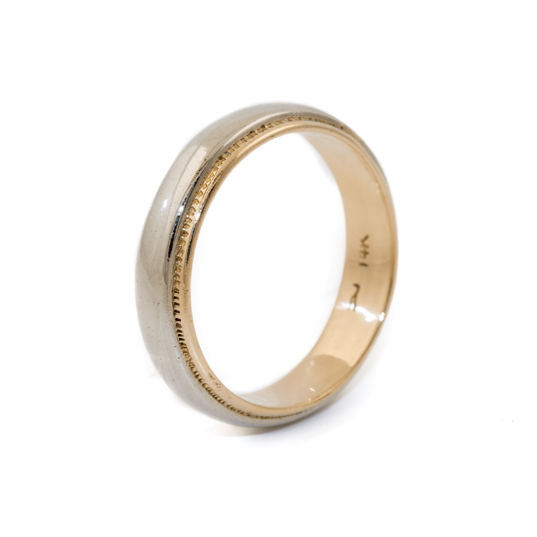 Two - Tone 14k Gold x Vintage 5mm Milgrain - Edge Band - Kingdom Jewelry