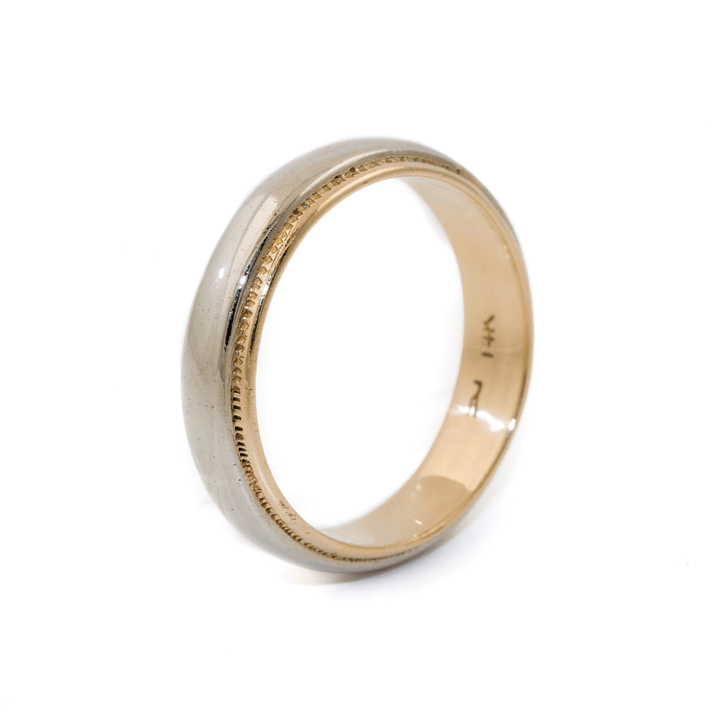Two - Tone 14k Gold x Vintage 5mm Milgrain - Edge Band - Kingdom Jewelry