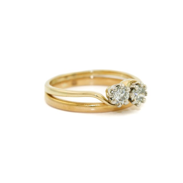 Two-Tone 18k Gold Twin Diamond Ring - Kingdom Jewelry