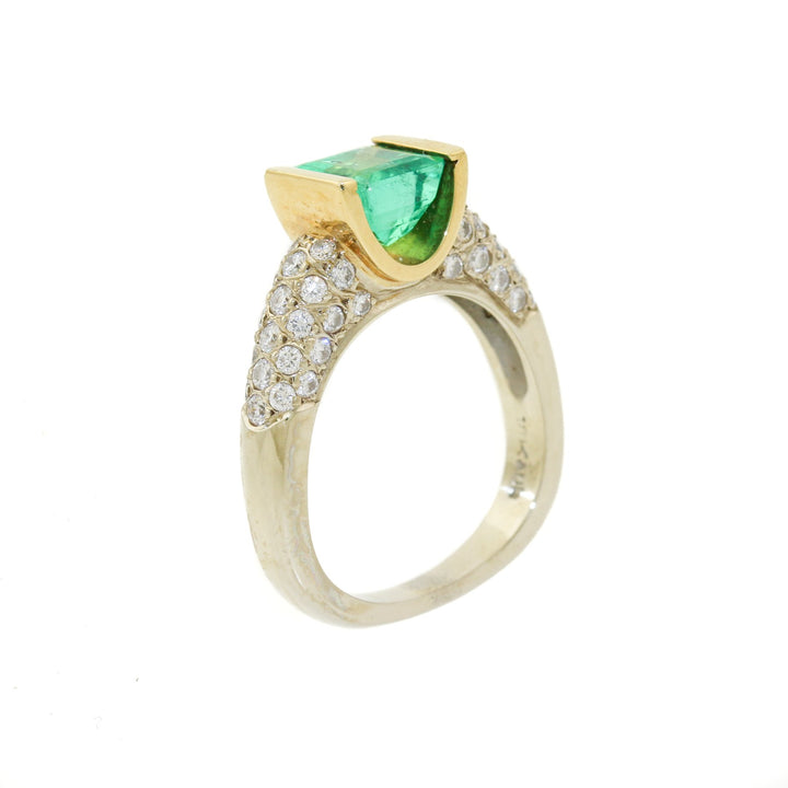 Two - Tone 18k x 1.78 ct Princess - Cut Emerald & Diamond Cluster Engagement - Kingdom Jewelry