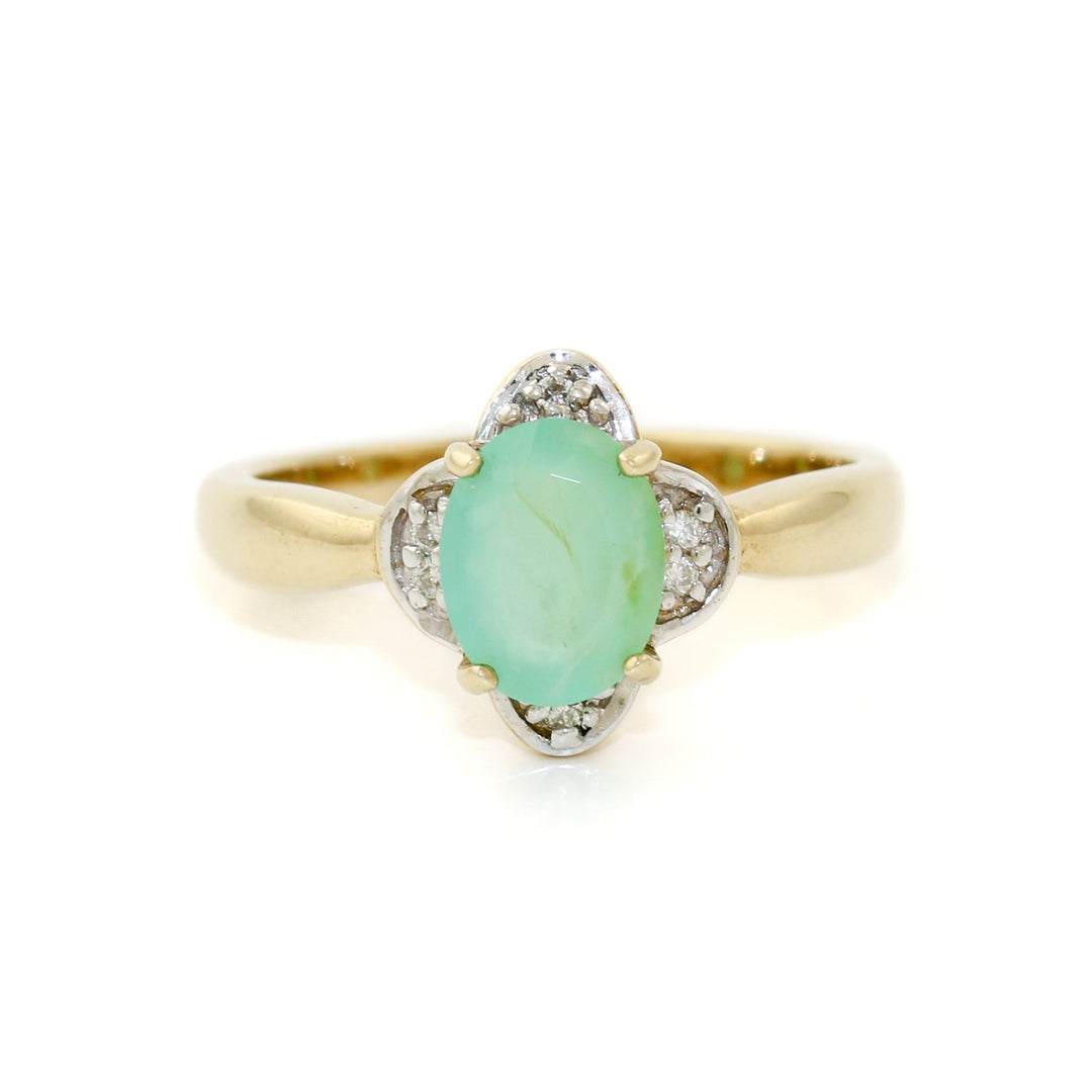 Two - Tone 9k Gold x Aventurine & Diamond Ring - Kingdom Jewelry