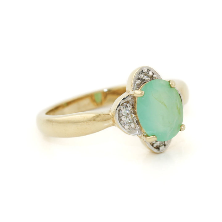 Two - Tone 9k Gold x Aventurine & Diamond Ring - Kingdom Jewelry
