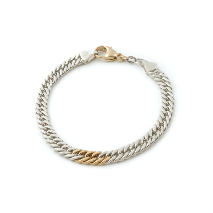 Two - Tone Silver & 14k Gold x 5mm Handmade Curb Bracelet - Kingdom Jewelry