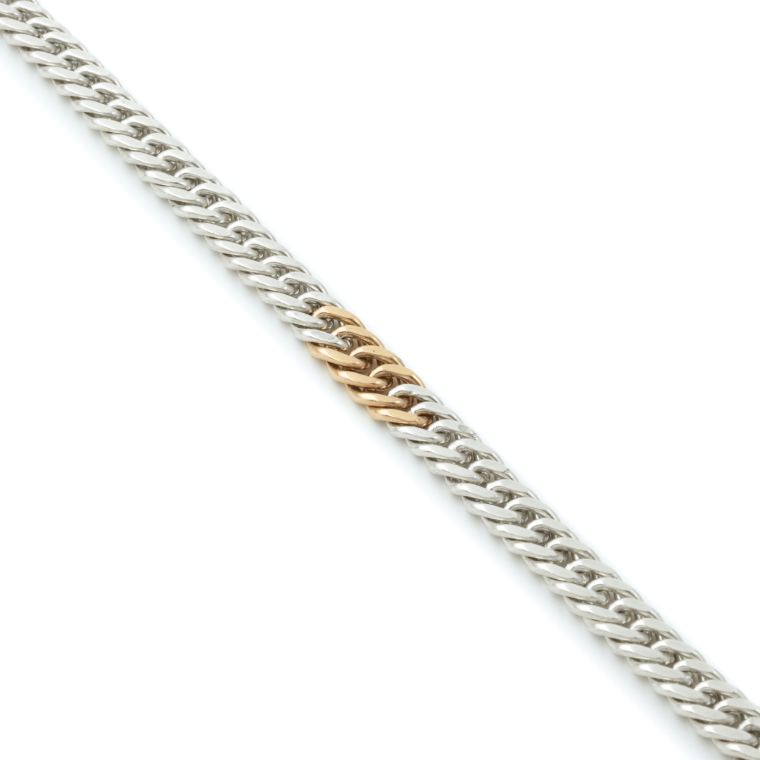 Two - Tone Silver & 14k Gold x 5mm Handmade Curb Bracelet - Kingdom Jewelry
