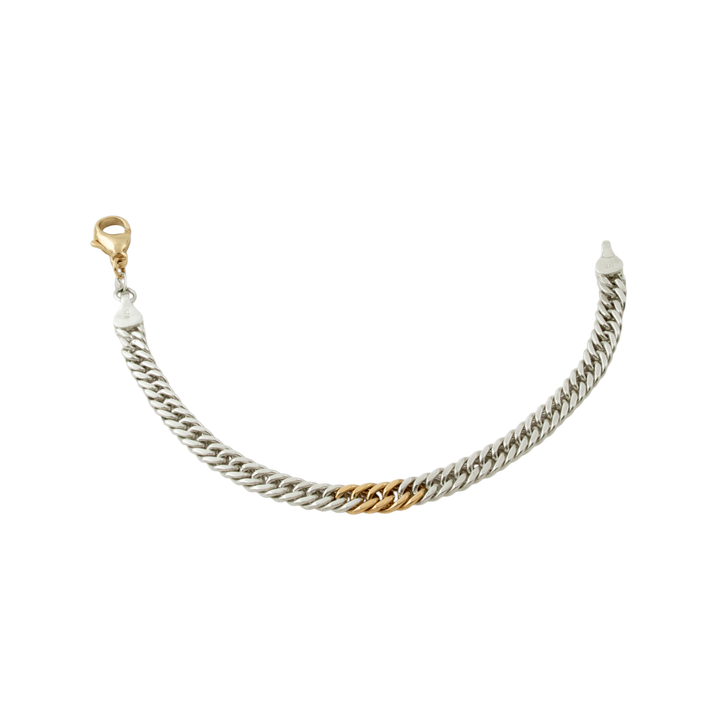 Two - Tone Silver & 14k Gold x 5mm Handmade Curb Bracelet - Kingdom Jewelry