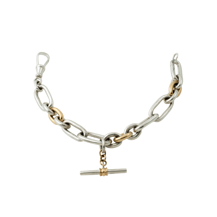 Two - Tone Silver & 14k Gold x Handmade 12mm Medium Toggle Chain Bracelet - Kingdom Jewelry