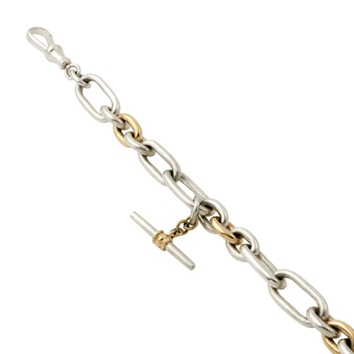 Two - Tone Silver & 14k Gold x Handmade 12mm Medium Toggle Chain Bracelet - Kingdom Jewelry
