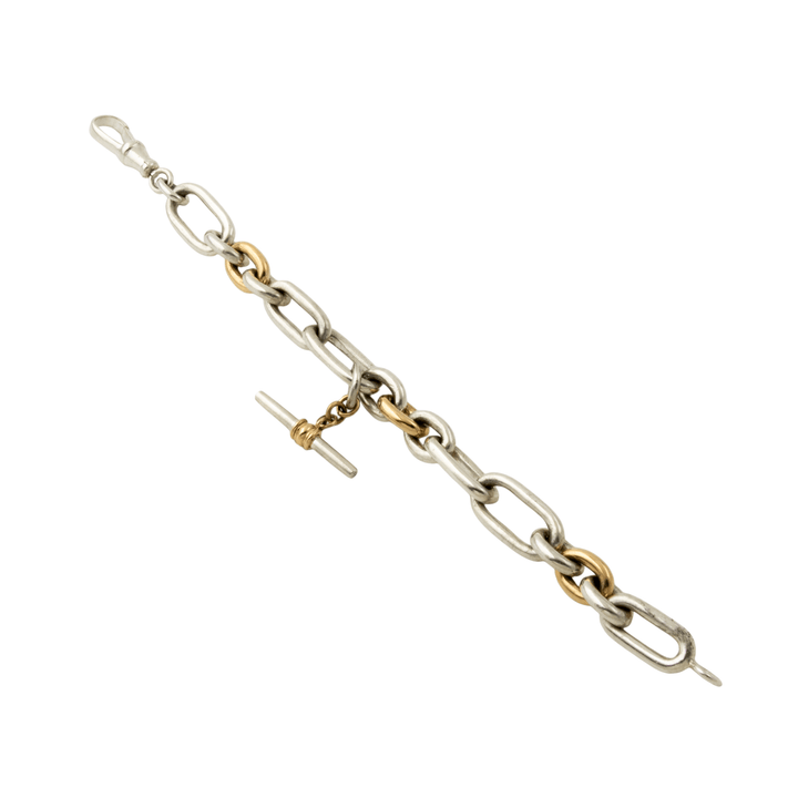 Two - Tone Silver & 14k Gold x Handmade 12mm Medium Toggle Chain Bracelet - Kingdom Jewelry