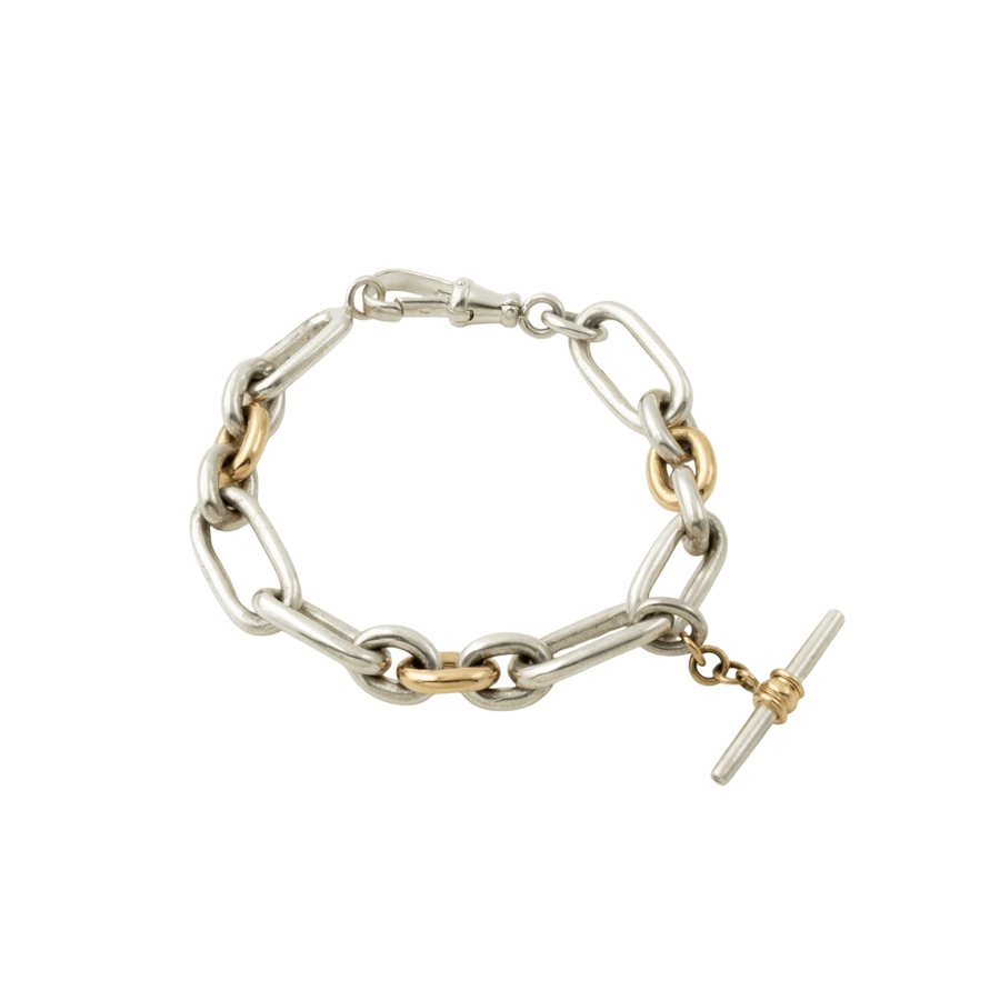 Two - Tone Silver & 14k Gold x Handmade 12mm Medium Toggle Chain Bracelet - Kingdom Jewelry