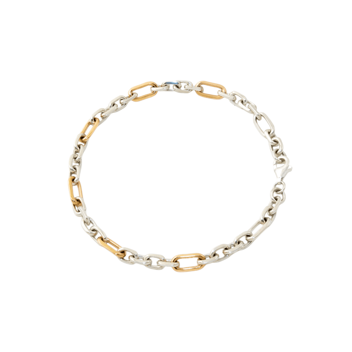 Two - Tone Silver & 14k Gold x Handmade 6mm Cable Link Chain Bracelet - Kingdom Jewelry