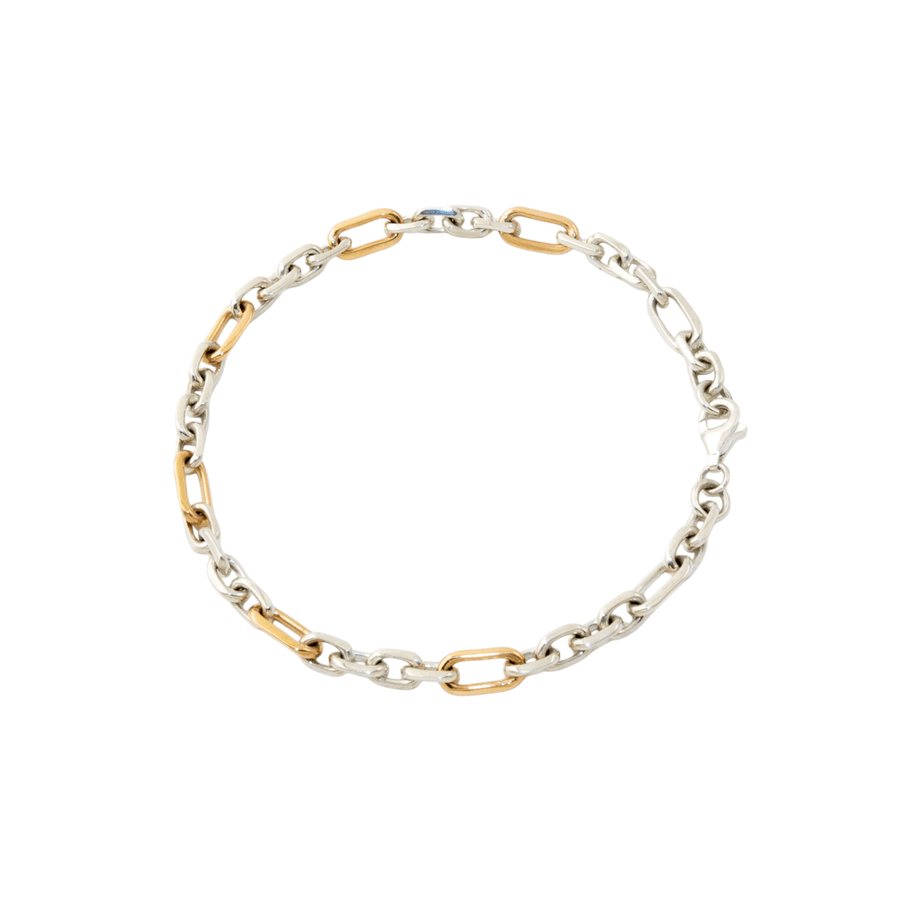 Two - Tone Silver & 14k Gold x Handmade 6mm Cable Link Chain Bracelet - Kingdom Jewelry