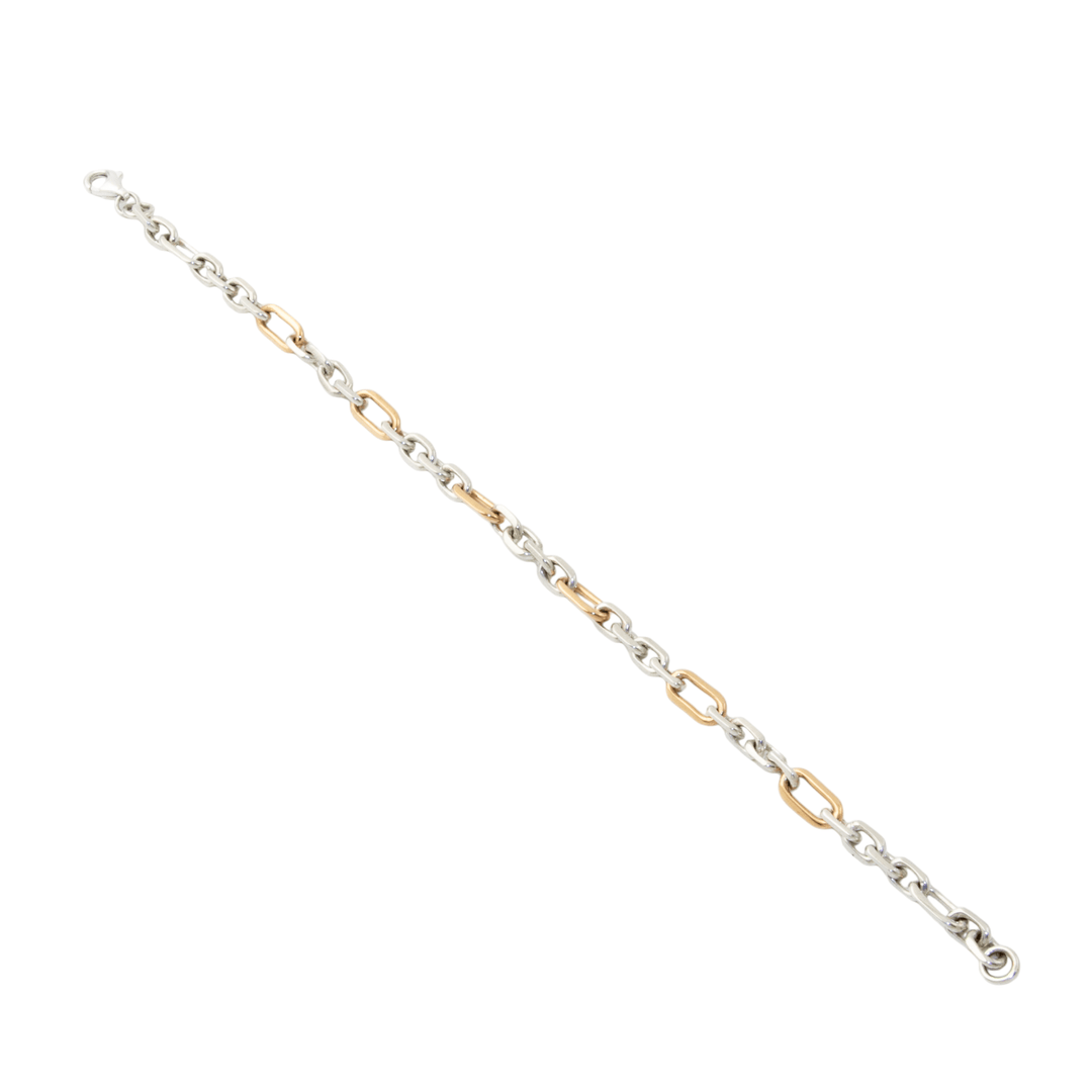 Two - Tone Silver & 14k Gold x Handmade 6mm Cable Link Chain Bracelet - Kingdom Jewelry