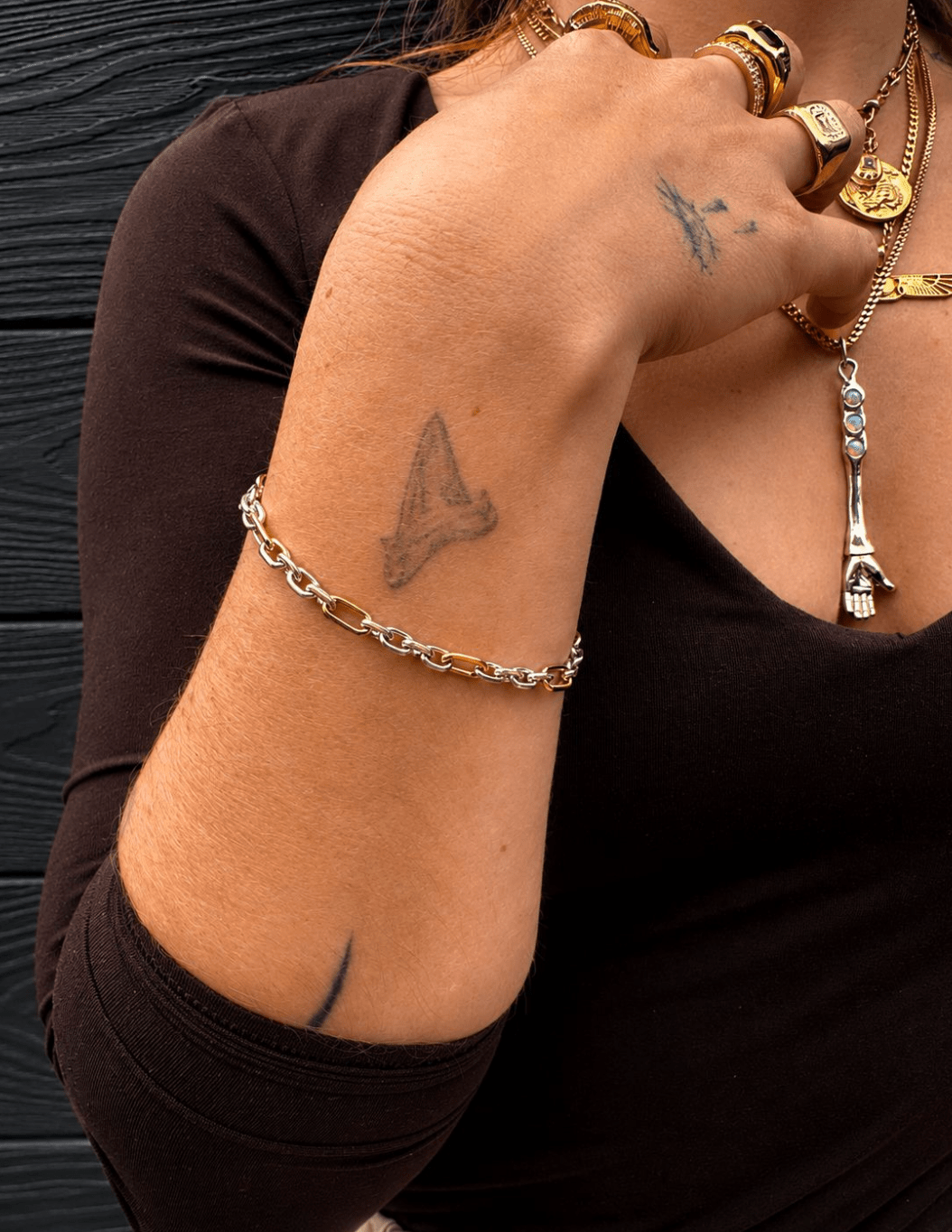 Two - Tone Silver & 14k Gold x Handmade 6mm Cable Link Chain Bracelet - Kingdom Jewelry