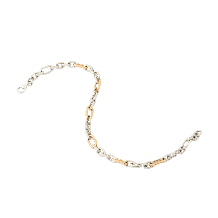 Two - Tone Silver & 14k Gold x Handmade 6mm Cable Link Chain Bracelet - Kingdom Jewelry