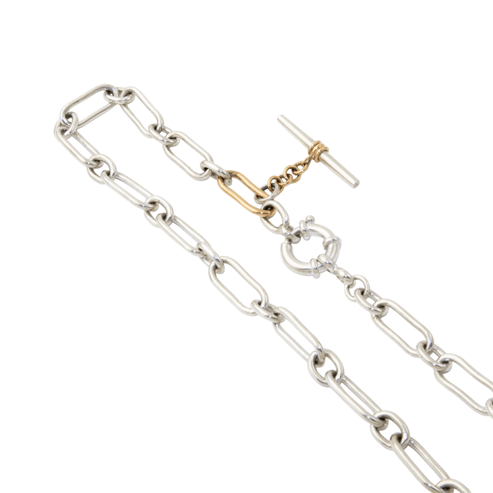 Two Tone Silver & 14k Gold x Handmade 9mm Diamond - Tipped T - Bar Toggle Necklace - Kingdom Jewelry