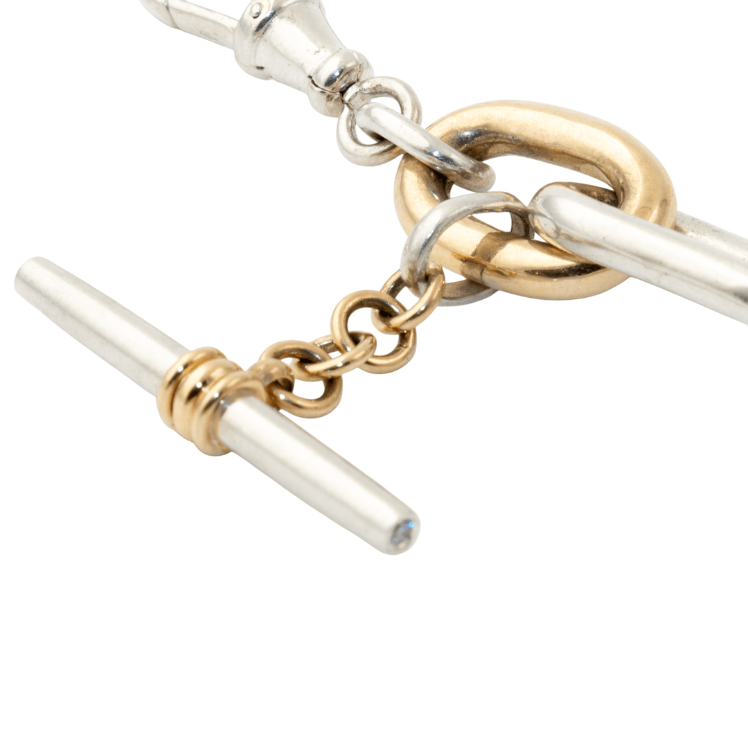 Two - Tone Silver & 14k Gold x Heavyweight 15mm Diamond - Tipped T - Bar Toggle Bracelet - Kingdom Jewelry