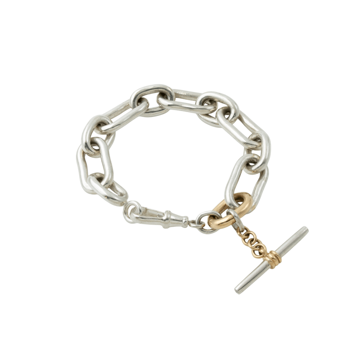 Two - Tone Silver & 14k Gold x Heavyweight 15mm Toggle Bracelet - Kingdom Jewelry