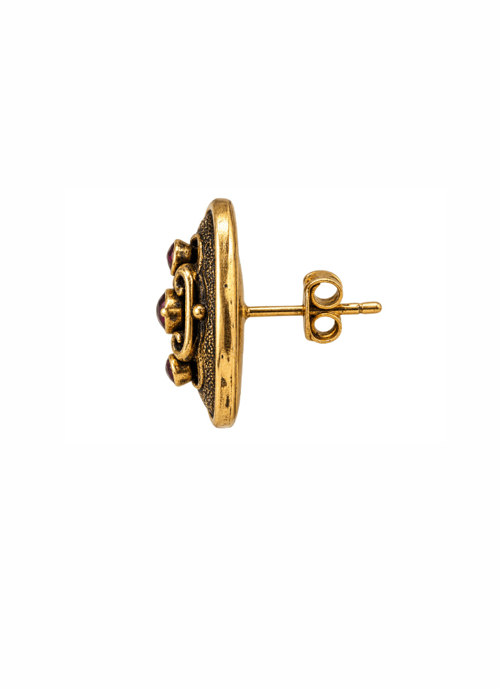 Victorian 15k Yellow gold w/ Garnet Stud Earrings - Kingdom Jewelry