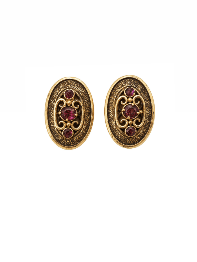 Victorian 15k Yellow gold w/ Garnet Stud Earrings - Kingdom Jewelry