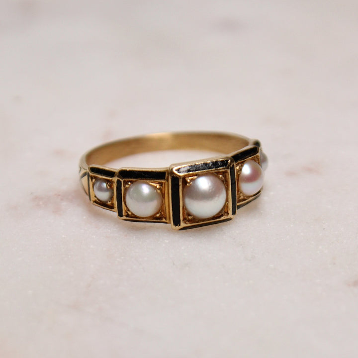 Victorian 18k Gold x Pearl & Enamel Mourning Quinet - Kingdom Jewelry