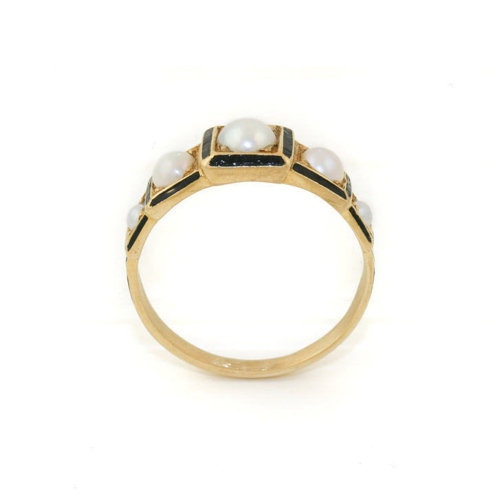 Victorian 18k Gold x Pearl & Enamel Mourning Quinet - Kingdom Jewelry