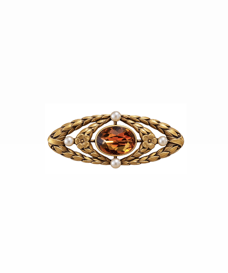 Vintage 14k Gold Brooch with Citrine and Pearls - Kingdom Jewelry