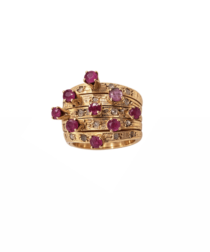 Vintage 18k Yellow Gold Ring Burgundy Stones - Kingdom Jewelry
