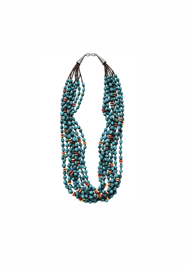 Vintage 1980s Navajo Multi-Strand Turquoise, Spiny Oyster & Heishi Necklace - Kingdom Jewelry