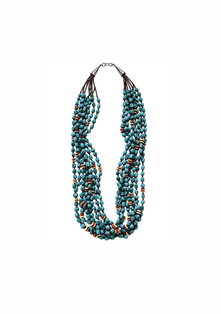 Vintage 1980s Navajo Multi-Strand Turquoise, Spiny Oyster & Heishi Necklace - Kingdom Jewelry