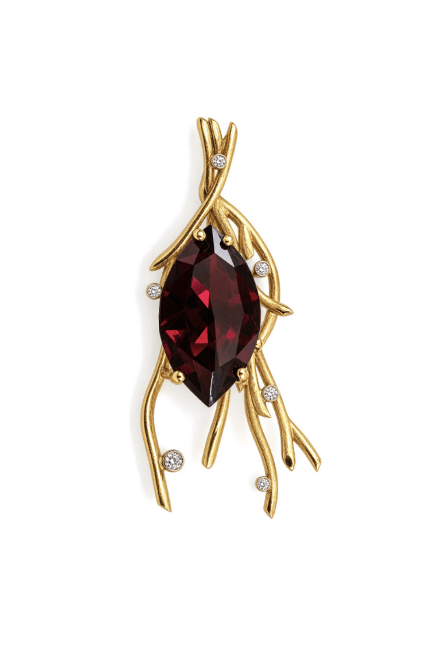 Vintage Modernist Nature Inspired Garnet Pendant - Kingdom Jewelry