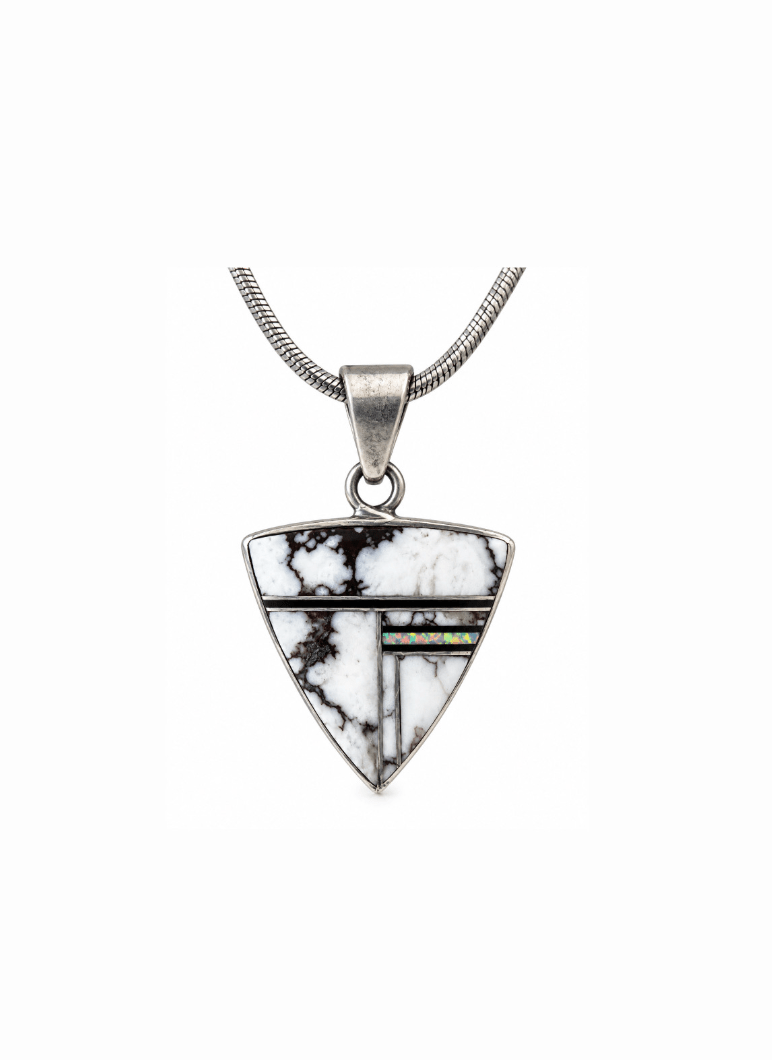 Vintage White Horse x Silver Navajo Pendant - Kingdom Jewelry
