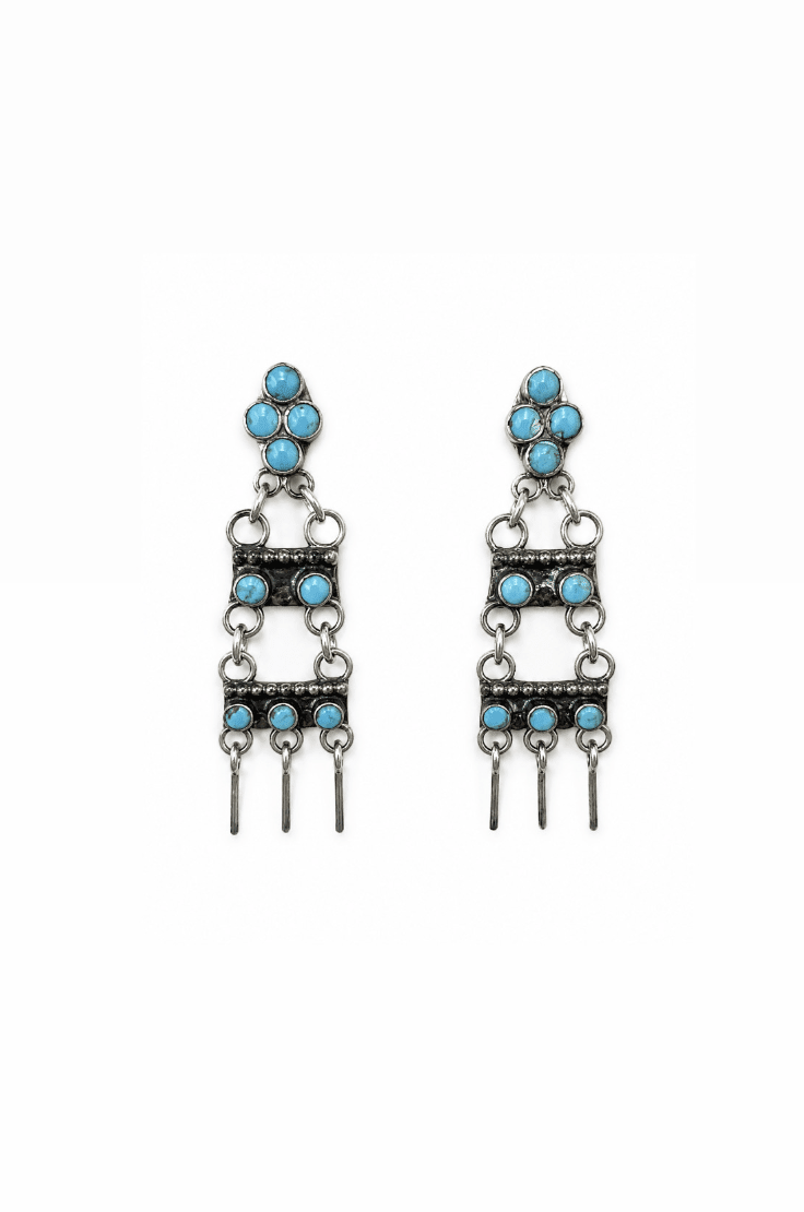 Vintage Zuni Silver x Turquoise Drop Earrings - Kingdom Jewelry