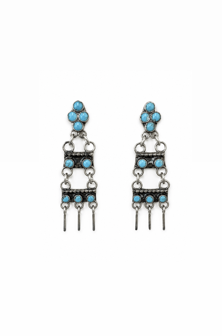 Vintage Zuni Silver x Turquoise Drop Earrings - Kingdom Jewelry