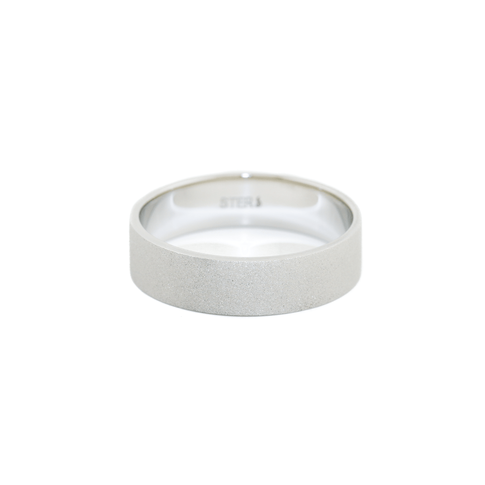 White Gold x 5mm Glass - Blast Flat Pipe Band - Kingdom Jewelry