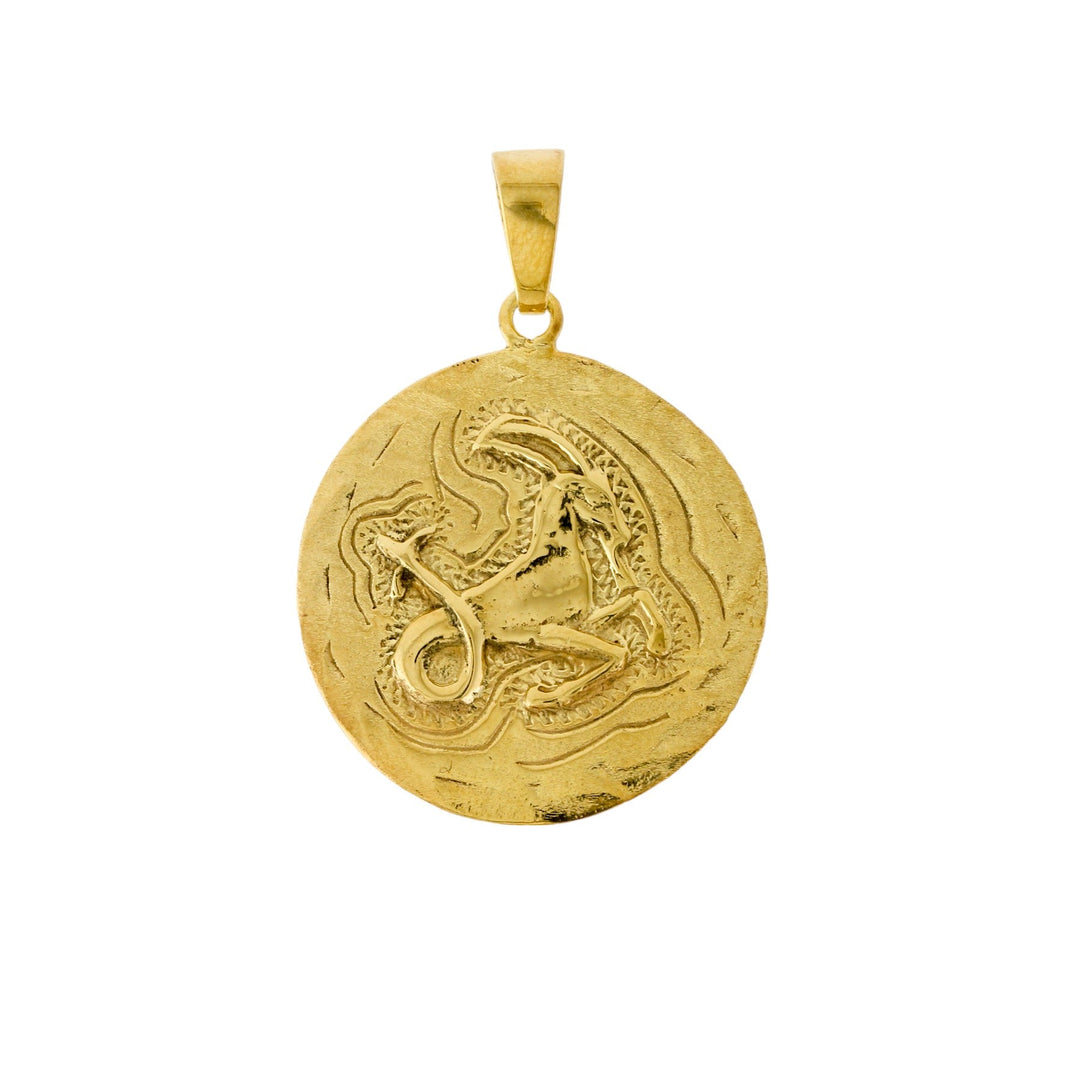 Yellow Gold x "Capricorn" 22mm Zodiac Pendant - Kingdom Jewelry