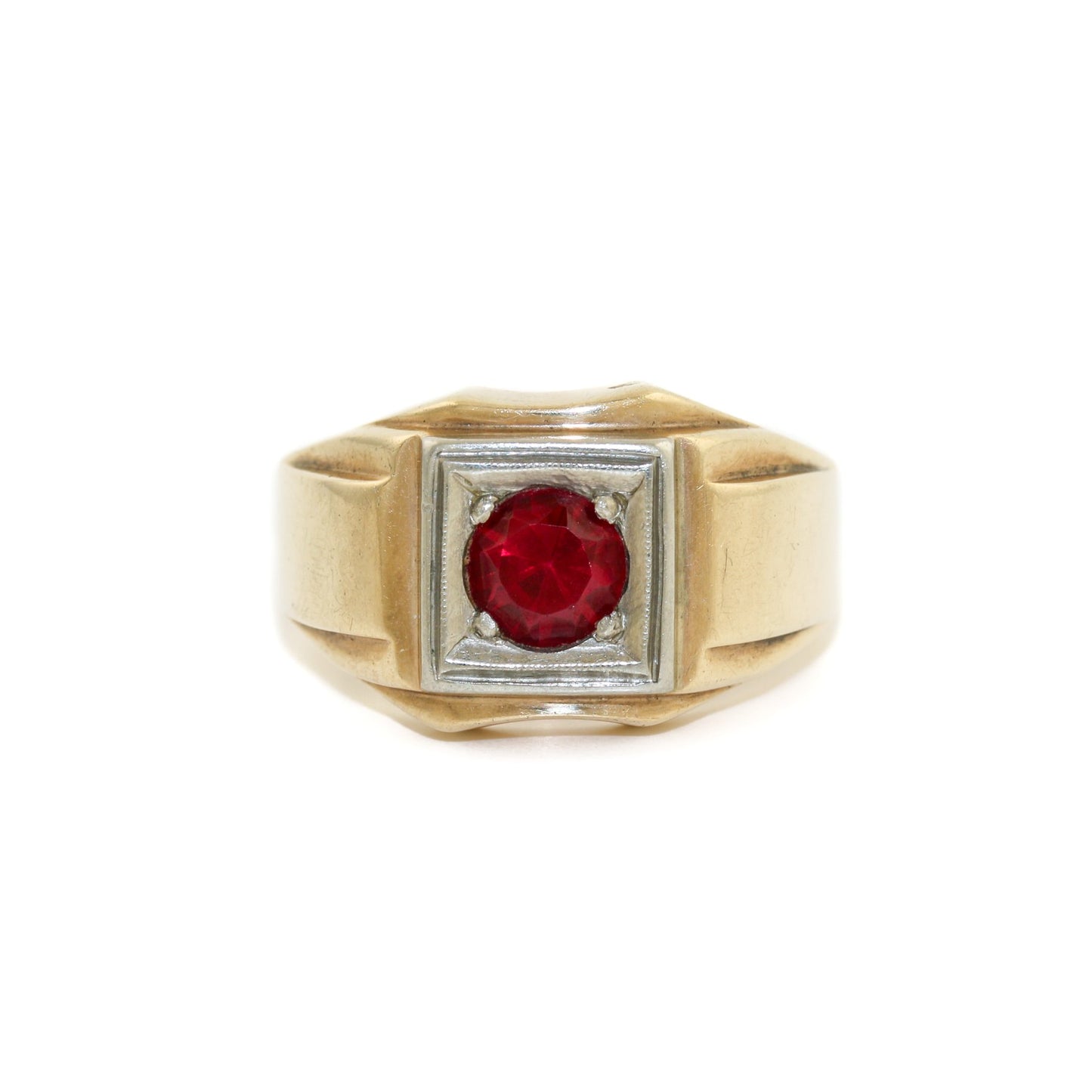 Load image into Gallery viewer, 10k Gold x Rubilite Art-Deco Signet - Kingdom Jewelry
