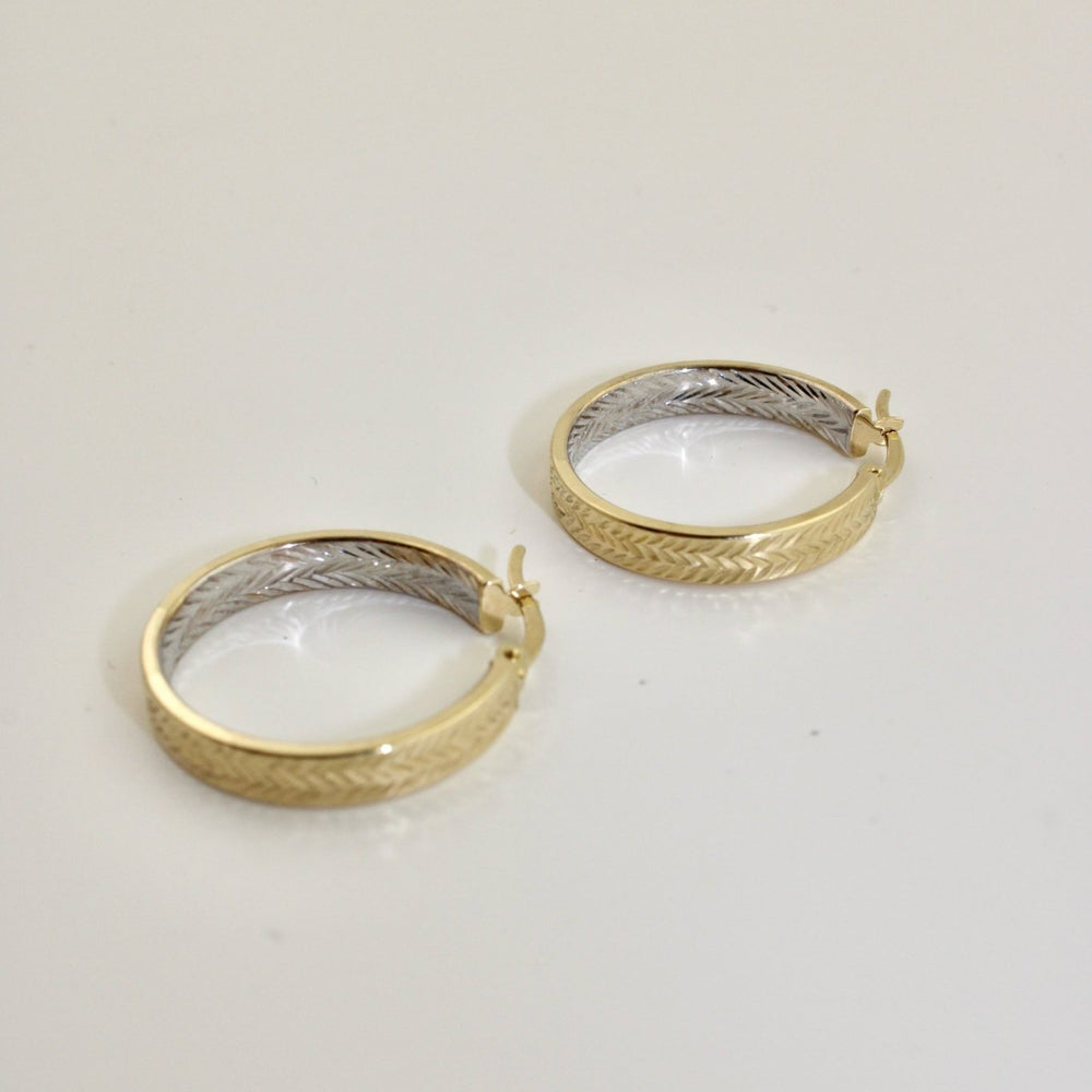 10K Italian Two-Tone Patterned Hoops - Kingdom Jewelry