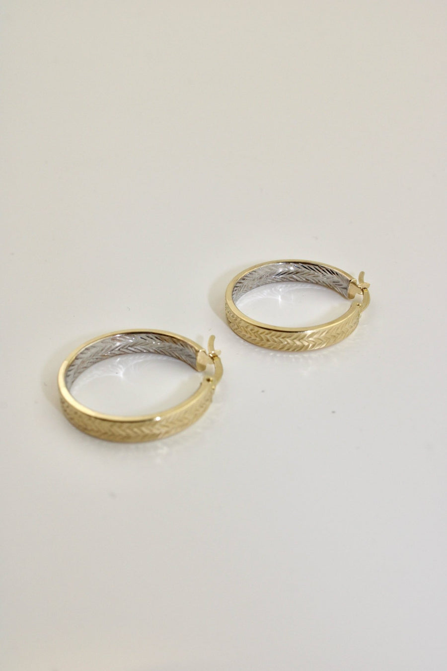 10K Italian Two-Tone Patterned Hoops - Kingdom Jewelry