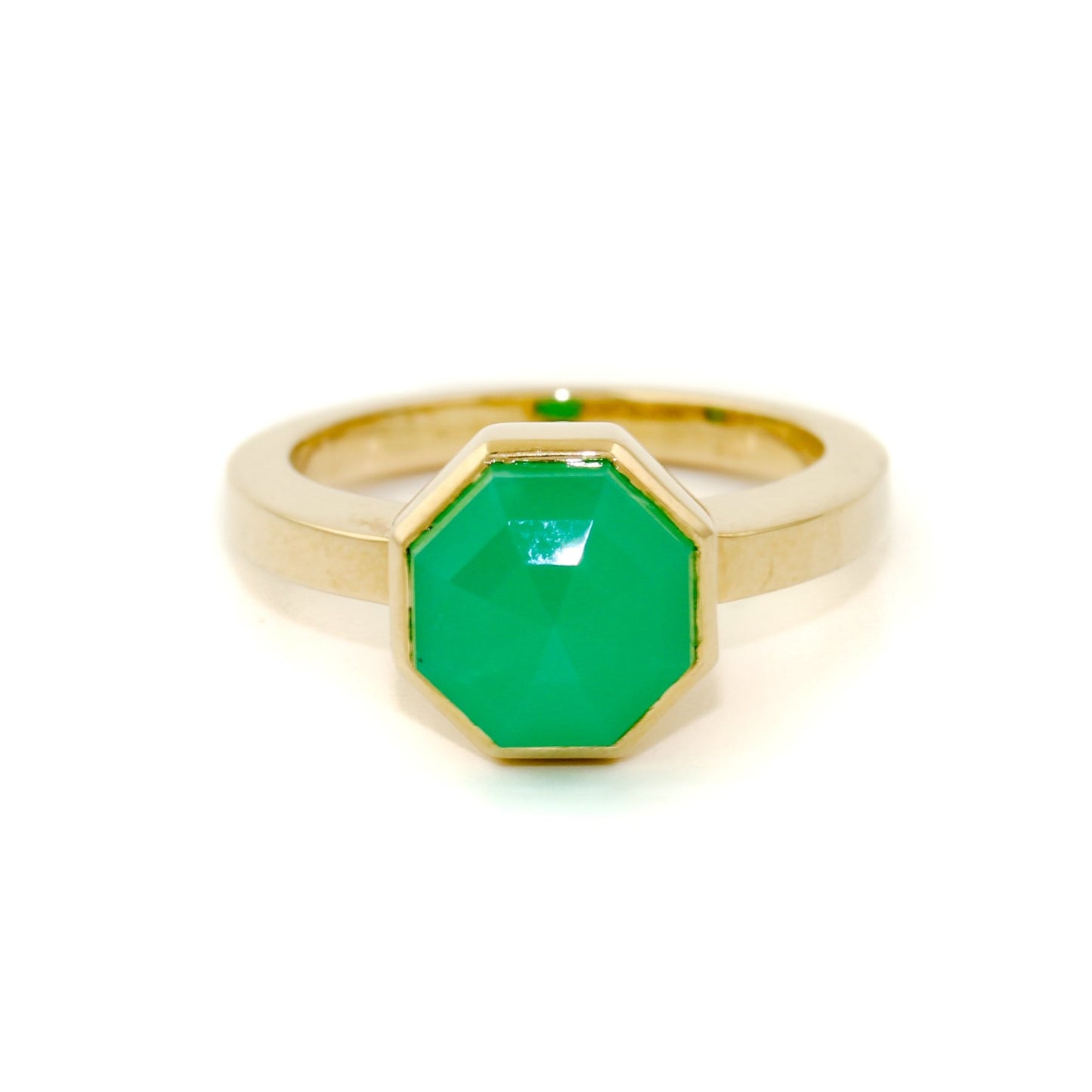 14 K Gold Faceted Chrysoprase Cocktail Ring - Kingdom Jewelry