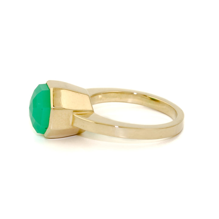 14 K Gold Faceted Chrysoprase Cocktail Ring - Kingdom Jewelry