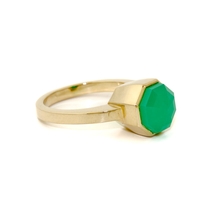 14 K Gold Faceted Chrysoprase Cocktail Ring - Kingdom Jewelry