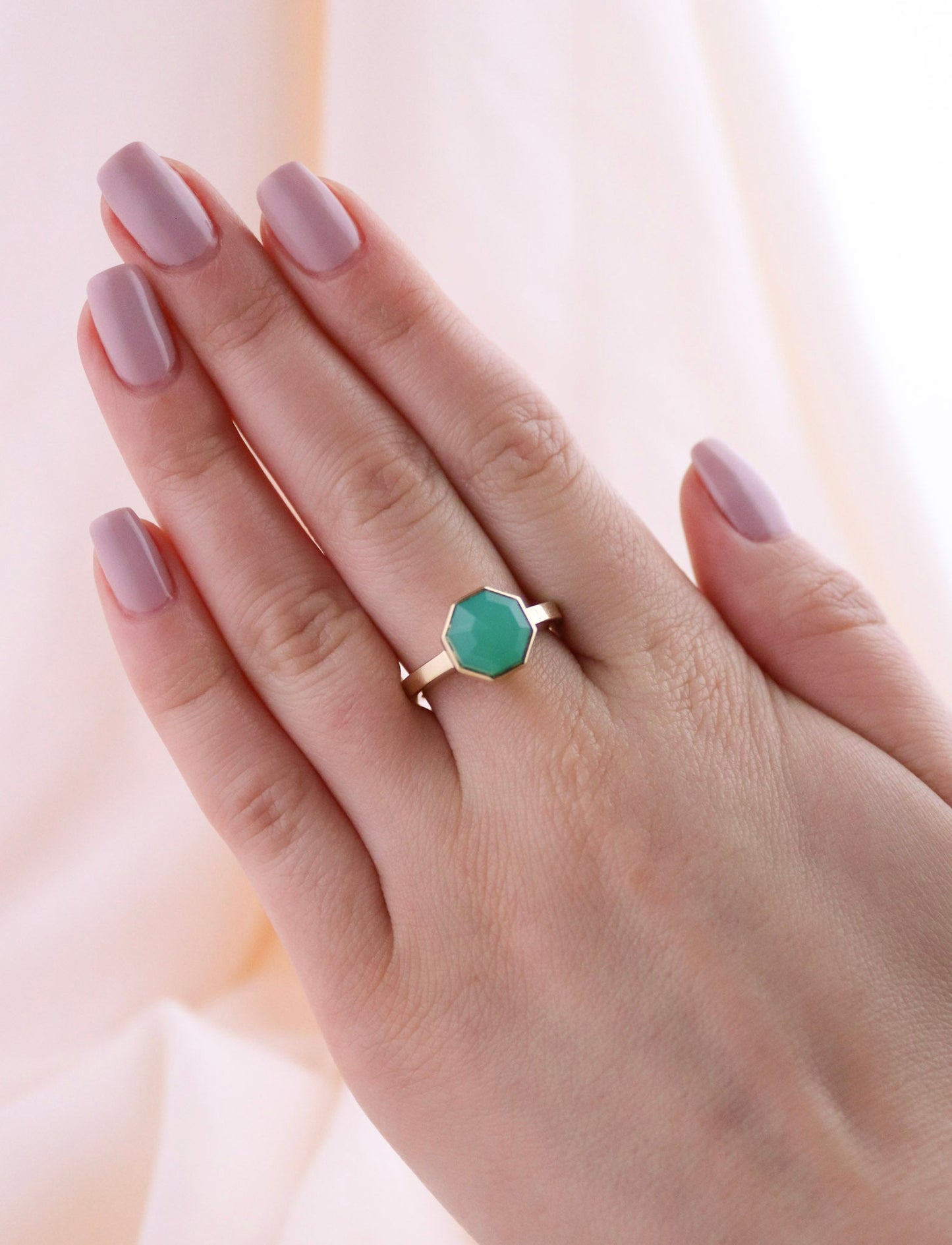 14 K Gold Faceted Chrysoprase Cocktail Ring - Kingdom Jewelry
