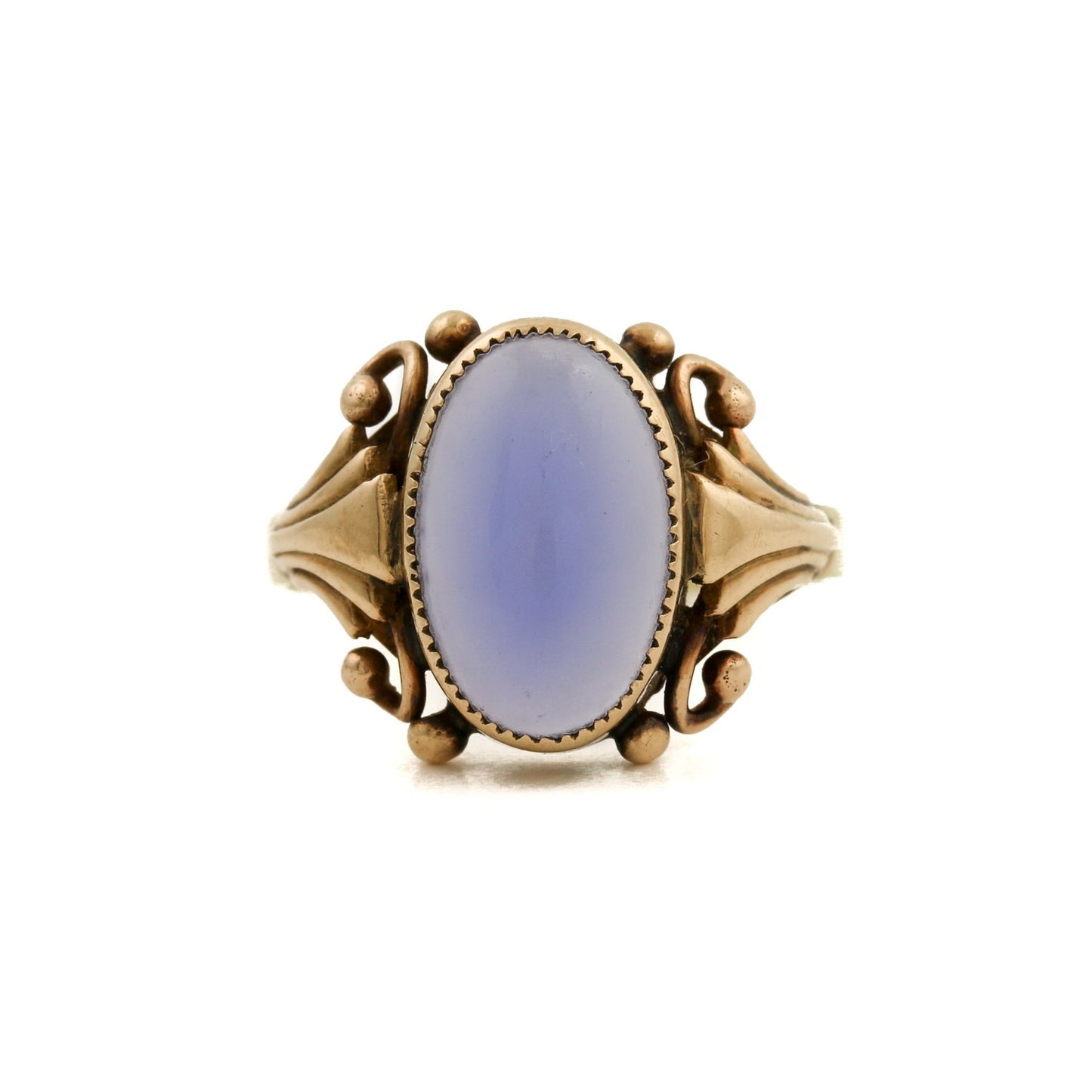 14 K Gold x Holly Blue Chalcedony Art-Deco Ring - Kingdom Jewelry