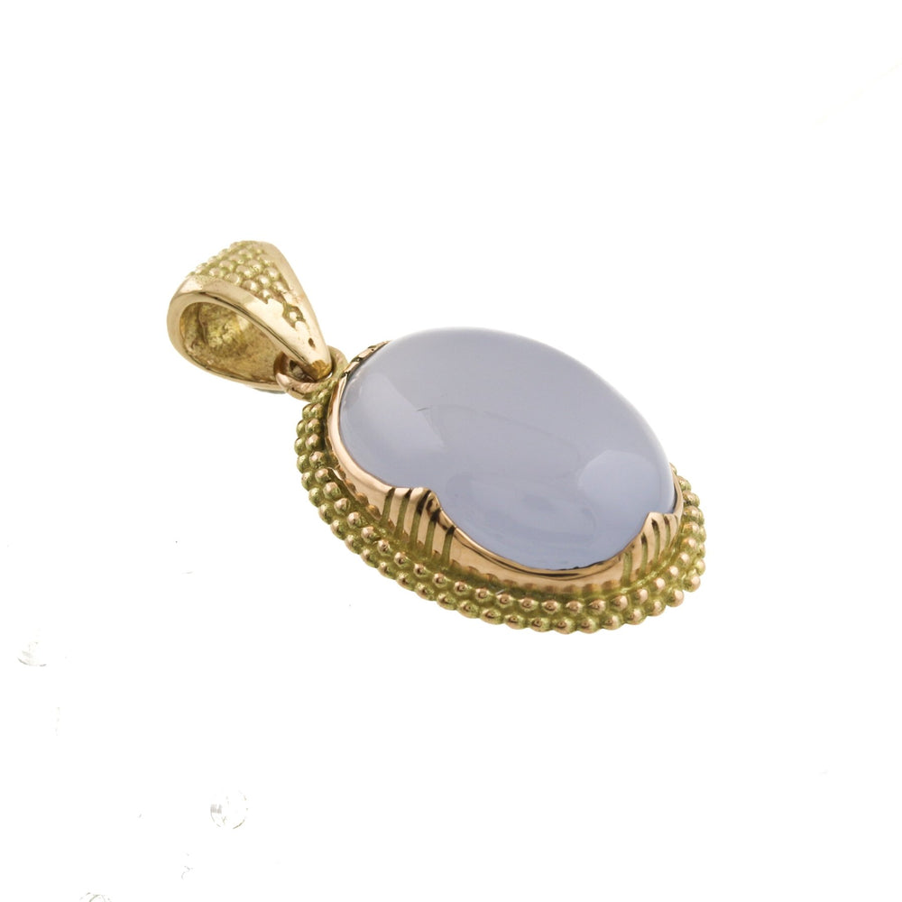 
                      
                        14 KT Gold Granulated "Raja" Pendant x Lavendar Chalcedony by Kingdom - Kingdom Jewelry
                      
                    